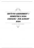 CMY3709 Assignment 1 Semester 2 2024 (390406) - DUE August 2024 (COMPLETE ANSWERS with Explanations and Solutions)