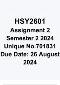 HSY2601 Assignment 2 Semester 2 2024 (701831) Due 26 August 2024