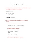 Grade 11 Chemistry Precipitation Reaction Problems/Solutions