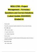 WGU C783 - Project Management – Formulas | Questions and Correct Solutions | Latest Update 2024/2025 | Graded A+