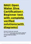 NAUI Open Water Dive Certification= Beginner test with complete verified solutions(with diagrams).