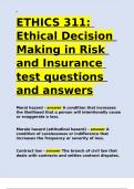 ETHICS 311 Ethical Decision Making in Risk and Insurance test questions and answers