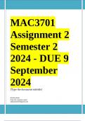 MAC3701 Assignment 2 (COMPLETE ANSWERS) Semester 2 2024 - DUE 9 September 2024 ; 100% TRUSTED Complete, trusted solutions and explanations.... 