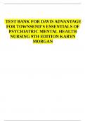  TEST BANK FOR DAVIS ADVANTAGE FOR TOWNSEND’S ESSENTIALS OF PSYCHIATRIC MENTAL HEALTH NURSING 9TH EDITION KARYN MORGAN  