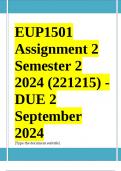 EUP1501 Assignment 2 (COMPLETE ANSWERS) Semester 2 2024 (221215) - DUE 2 September 2024 ; 100% TRUSTED Complete, trusted solutions and explanations. .... 