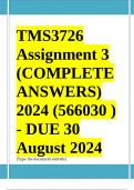 TMS3726 Assignment 3 (COMPLETE ANSWERS) 2024 (566030 ) - DUE 30 August 2024 ; 100% TRUSTED Complete, trusted solutions and explanations. Ensure your success with us ....