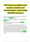 A&P 2 final exam multiple choice questions | Questions and Correct Solutions | Latest Update 2024/2025 | Graded A+