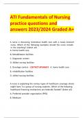 ATI Fundamentals of Nursing practice questions and answers 2023/2024 Graded A+