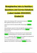 Straighterline Intro to Nutrition | Questions and Correct Solutions | Latest Update 2024/2025 | Graded A+