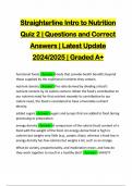 Straighterline Intro to Nutrition Quiz 2 | Questions and Correct Answers | Latest Update 2024/2025 | Graded A+