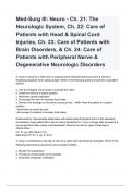 Med-Surg III: Neuro - Ch. 21: The Neurologic System, Ch. 22: Care of Patients with Head & Spinal Cord Injuries, Ch. 23: Care of Patients with Brain Disorders, & Ch. 24: Care of Patients with Peripheral Nerve & Degenerative Neurologic Disorders Questions a