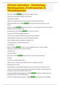 Clinical Laboratory - Hematology:  Hematopoiesis, Erythropoeisis, &  Thrombopoiesis