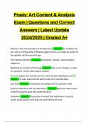 Praxis: Art Content & Analysis Exam | Questions and Correct Answers | Latest Update 2024/2025 | Graded A+