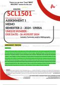 SCL1501 ASSIGNMENT 1 MEMO - SEMESTER 2 - 2024 - UNISA - DUE :26 AUGUST 2024 - UNIQUE NUMBER:-  ( FULLY REFERENCED WITH FOOTNOTES- DISTINCTION GUARANTEED)