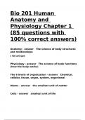 Bio 201 Human Anatomy and Physiology Chapter 1 (85 questions with 100- correct answers)