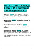 BIO 220 Microbiology Exam 1 (90 questions already graded A+).