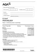 AQA A Level Psychology Question Paper 1,2 and 3 2024