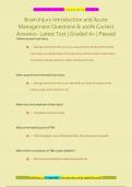 Brain Injury Introduction and Acute  Management Questions & 100% Correct  Answers- Latest Test | Graded A+ | Passed