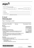 AQA A Level Psychology Question Paper 2 2024 