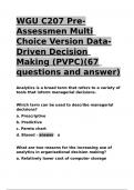 WGU C207 Pre-Assessmen Multi Choice Version Data-Driven Decision Making (PVPC)(67 questions and answers)