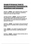 Grade 9 Science Unit 3, Environmental Chemistry(70 questions and answers).