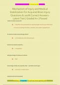 Mechanism of Injury and Medical  Stabilization for Acquired Brain Injury Questions & 100% Correct AnswersLatest Test | Graded A+ | Passed