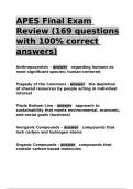 APES Final Exam Review (169 questions with 100- correct answers).