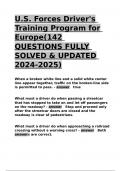 U.S. Forces Driver-s Training Program for Europe(142 QUESTIONS FULLY SOLVED & UPDATED 2024-