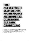 PRE-ASSESSMENT ELEMENTARY MATHEMATICS METHODS (53 QUESTIONS  AND ANSWERS)