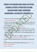 OSHA 510 EXAM 2024-2025 ACTUAL EXAM LATEST UPDATED EXAM QUESTIONS AND VERIFIED ANSWERS. ALREADY GRADED A+