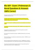 Bio 669 - Exam 3 Pulmonary & Renal Questions & Answers 100% Correct