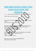 BUS 2010 (DAWN OLSEN) FINAL  EXAM QUESTIONS AND  ANSWERS