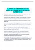 FLORIDA ADJUSTER LICENSING PRACTICE EXAM WITH ANSWERS RATED TO A+