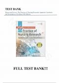 Test Bank - for Burns and Grove's The Practice of Nursing Research Appraisal, Synthesis, and Generation of Evidence 8th Edition by Jennifer R. Gray, All Chapters  |Complete Guide A+