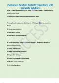 Pulmonary Function Tests (PFT)Questions with  Complete Solutions  