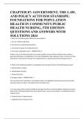 CHAPTER 07: GOVERNMENT, THE LAW, AND POLICY ACTIVISM STANHOPE: FOUNDATIONS FOR POPULATION HEALTH IN COMMUNITY/PUBLIC HEALTH NURSING, 5TH EDITION QUESTIONS AND ANSWERS WITH SOLUTIONS 2024