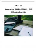 TMS3709 Assignment 5 Full Solutions 2024 (698801) - DUE 11 September 2024 ;100 % TRUSTED workings, Expert Solved, Explanations and Solutions.