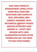 SAFE AGILE PRODUCT MANAGEMENT (APM) LATEST EXAM REAL EXAM 200+ QUESTIONS AND COMPLETE WELL EXPLAINED 100% CORRECT ANSWERS  WITH RATIONALES ALREADY PASSED  VERIFIED BY EXPERTS AND GRADED A+  LATEST 2024 VERSION WITH 100% GUARANTEED SUCCESS AFTER DOWNLOAD (