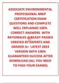 ASSOCIATE ENVIRONMENTAL PROFESSIONAL NREP CERTIFICATION EXAM QUESTIONS AND COMPLETE WELL EXPLAINED 100% CORRECT ANSWERS  WITH RATIONALES ALREADY PASSED  VERIFIED BY EXPERTS AND GRADED A+  LATEST 2024 VERSION WITH 100% GUARANTEED SUCCESS AFTER DOWNLOAD (AL