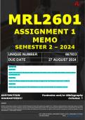 MRL2601 ASSIGNMENT 1 MEMO - SEMESTER 2 - 2024 - UNISA - DUE : 27 AUGUST 2024 - ( FULLY REFERENCED WITH FOOTNOTES - DISTINCTION GUARANTEED)