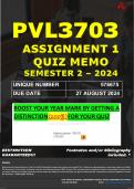 PVL3703 ASSIGNMENT 1 QUIZ MEMO - SEMESTER 2 - 2024 - UNISA - (UNIQUE NUMBER: 576675 (DISTINCTION GUARANTEED) – DUE DATE : 27 AUGUST 2024. 