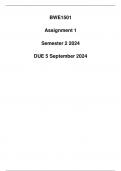 BWE1501 Assignment 1 Due 5 September 2024 (Detailed solution)