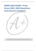 NURS 2602 EXAM 1 Final  Exam 2023 -2024 Questions  And Answers Graded A