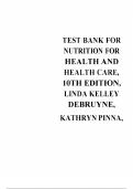 Test Bank for Nutrition for Health and Health Care, 10th Edition by DeBruyne Pinna Complete Questions And Answers  with Rationale 2024 Updated