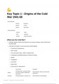 Key Topic One Summary Hodder GCSE History for Edexcel: Superpower relations and the Cold War, 1941-91 -  History