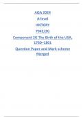 AQA 2024 A-level HISTORY 7042/2G Component 2G The Birth of the USA, 1760–1801 Question Paper and Mark scheme Merged