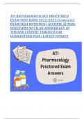 ATI RN PHARMACOLOGY PROCTORED EXAM TEST BANK 2022/2023 (COMPLETE) EXAM 2024 WITH NGN | ACCUATE ACTUAL QUESTIONS WITH AN ANSWER KEY AT THE END | EXPERT VERIFIED FOR GUARANTEED PASS | LATEST UPDATE