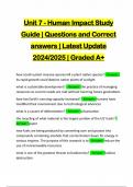 Unit 7 - Human Impact Study Guide | Questions and Correct answers | Latest Update 2024/2025 | Graded A+