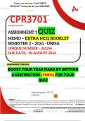 CPR3701 ASSIGNMENT 1 QUIZ MEMO - SEMESTER 2 - 2024 - UNISA - DUE : 30 AUGUST 2024 - UNIQUE NUMBER:-  265296 (DISTINCTION GUARANTEED)