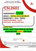 CSL2601 ASSIGNMENT 1 QUIZ MEMO - SEMESTER 2 - 2024 - UNISA - DUE : 30 AUGUST 2024 - UNIQUE NUMBER:-  562102 (DISTINCTION GUARANTEED)